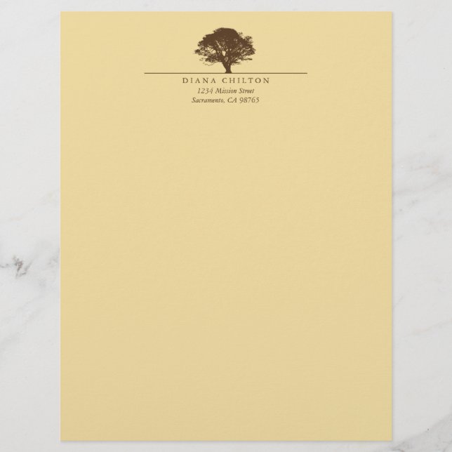 Yellow eternal oak tree elegant custom autumn customized letterhead (Front)