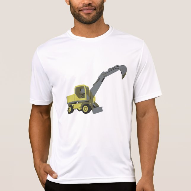 Yellow Excavator Construction Machinery T-Shirt (Front)