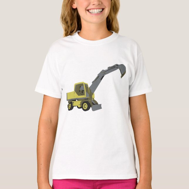 Yellow Excavator Construction Machinery T-Shirt (Front)
