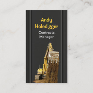 Yellow excavator discharging soil business card