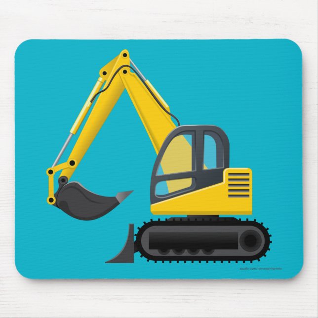 Yellow Excavator Heavy Machine for Kids Mouse Pad (Front)