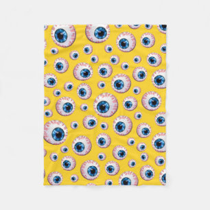 Yellow eyeball pattern fleece blanket
