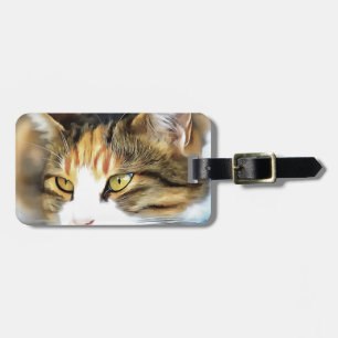 Yellow Eyed Calico Cat Realistic Pet Portrait Luggage Tag