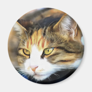 Yellow Eyed Calico Cat Realistic Pet Portrait Magnet