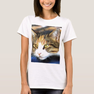 Yellow Eyed Calico Cat Realistic Pet Portrait T-Shirt