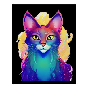 Yellow Eyed Colorful Cat Poster