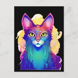 Yellow Eyed Colourful Cat Postcard