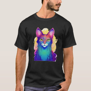 Yellow Eyed Colourful Cat T-Shirt