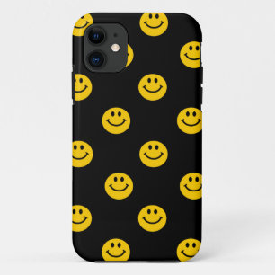 Yellow Face Pattern on Black iPhone 11 Case