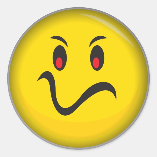 Yellow face that is annoyed classic round sticker (Front)