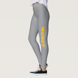 Yellow faded custom text on grey  leggings