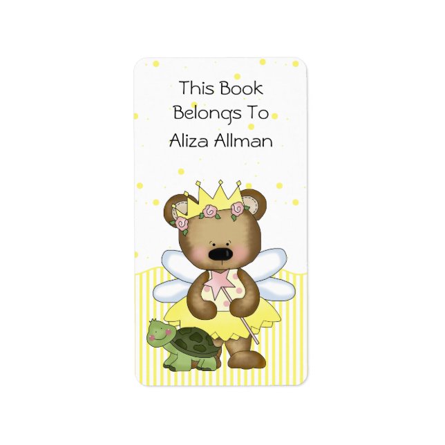 Yellow Fairy Bear Bookplate Label (Front)