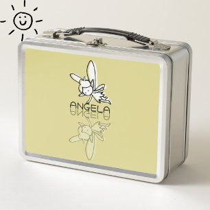 Yellow Fairy Reflection Doodle Custom Name Metal Lunch Box