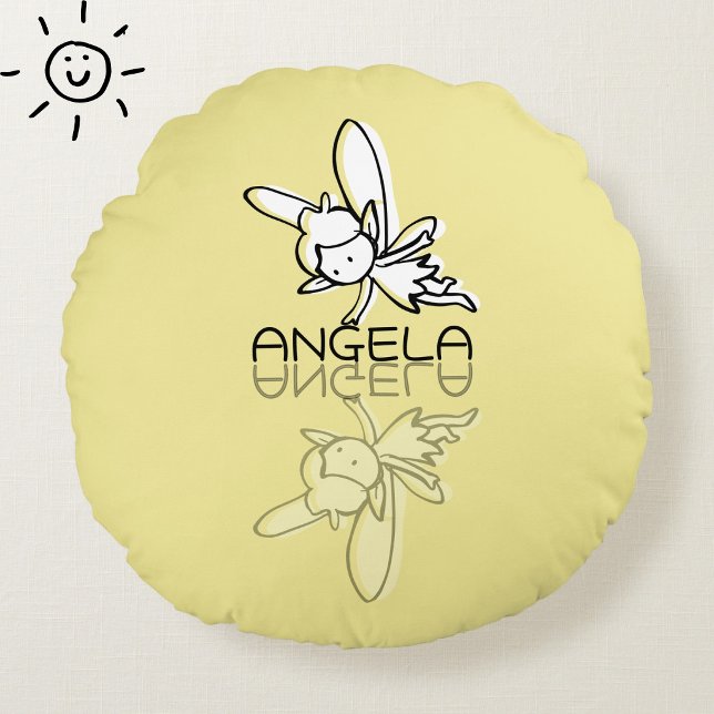 Yellow Fairy Reflection Doodle Custom Name  Round Cushion (Creator Uploaded)