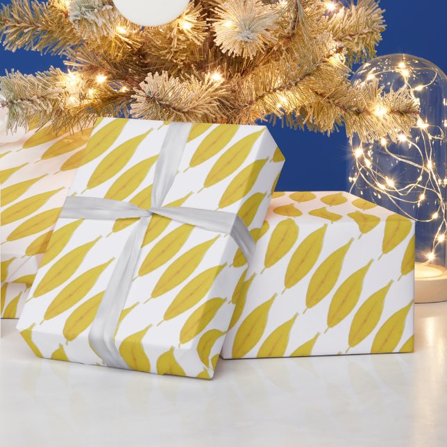 Yellow Fall Leaves Watercolor Pattern Wrapping Paper (Holidays)