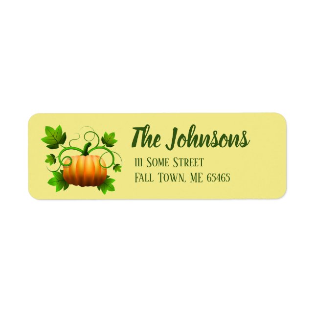 Yellow Fall Pumpkin Return Address Label (Front)