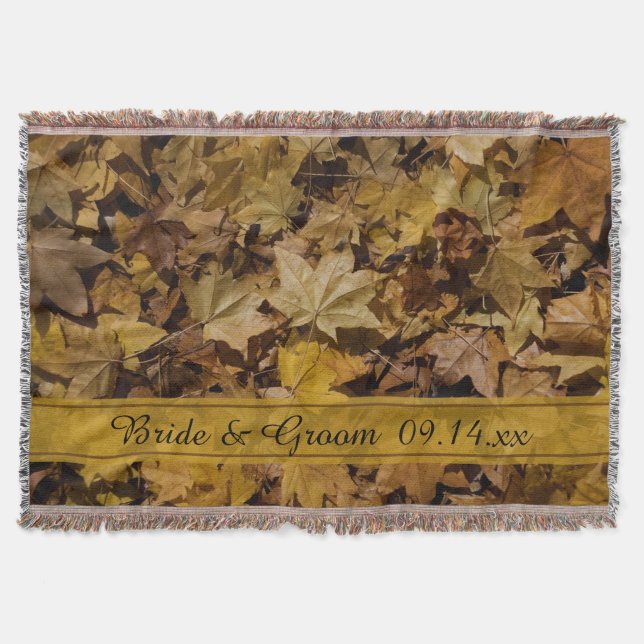 Yellow Fallen Leaves Autumn Wedding Throw Blanket (Front)