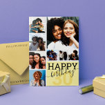Yellow Family Friends Photo Collage Happy Birthday Card<br><div class="desc">This cool and cute happy birthday greeting card is perfect for any friend or family member. It features eight customizable photograph pictures with the quote, "Happy Birthday, " on top of a canary yellow"30" (which can be changed to any age) and pastel yellow color block square. It's modern, fun, and...</div>