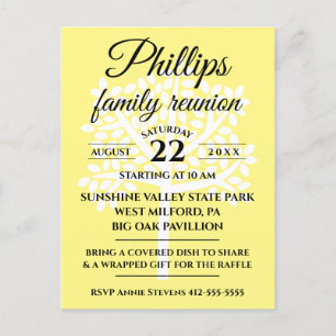 Yellow Family Reunion White Tree Silhouette Invitation Postcard
