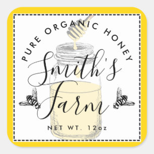 Yellow Farm shop honey jar label small business