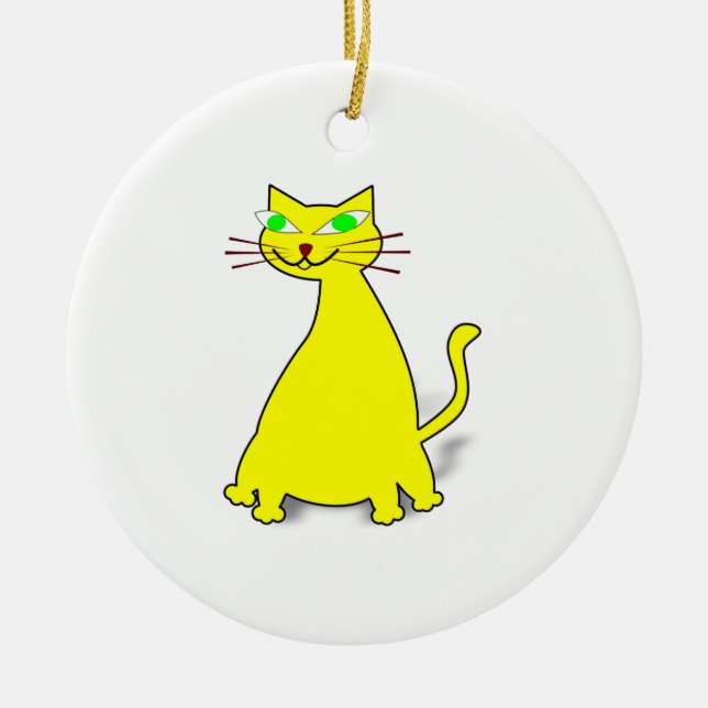 Yellow Fat Cat Ceramic Tree Decoration (Front)