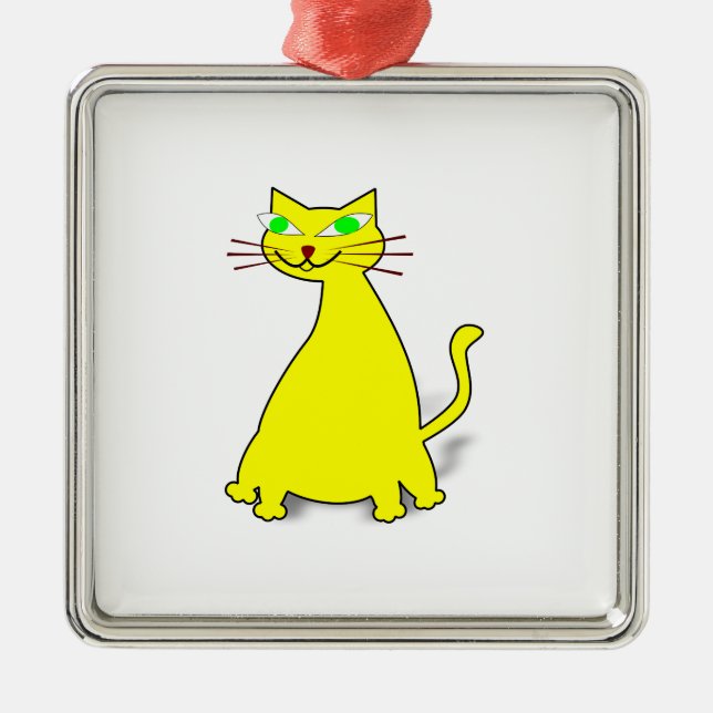 Yellow Fat Cat Metal Tree Decoration (Front)