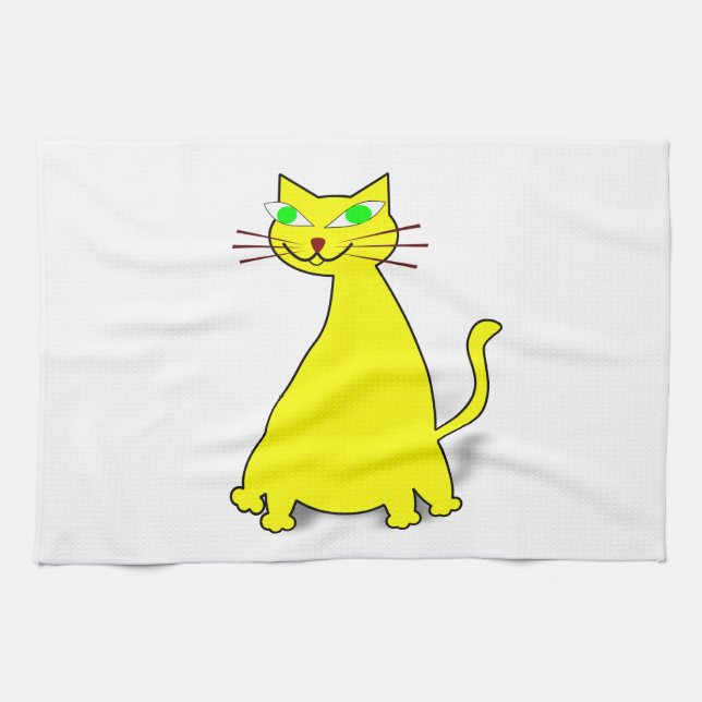 Yellow Fat Cat Tea Towel (Horizontal)
