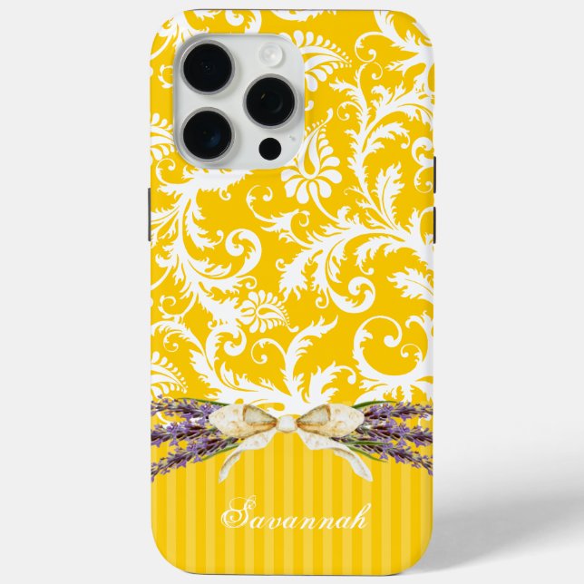 Yellow Faux Rhinstone Personalised Damask iPhone Case-Mate iPhone Case (Back)