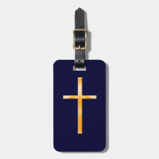 Yellow (faux stone) Religious Cross/Personalise Luggage Tag