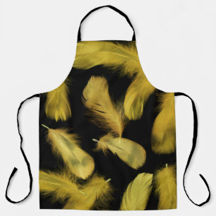 Yellow Feathers Black Background Design Apron