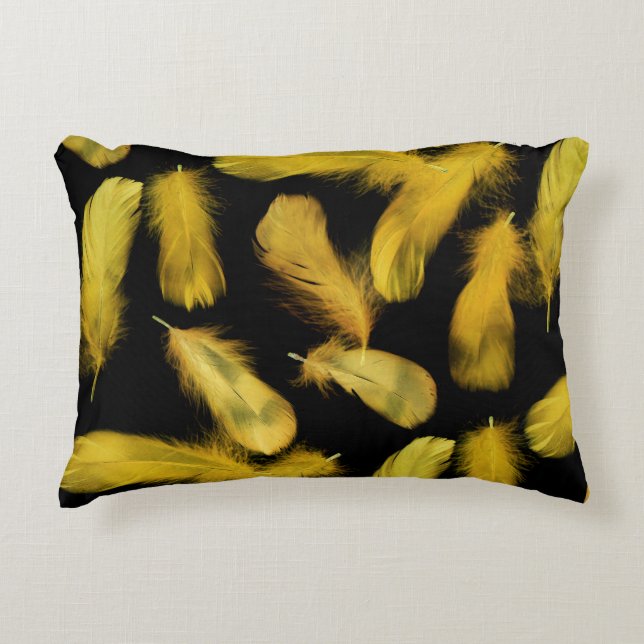 Yellow feathers pattern decorative cushion (Front)