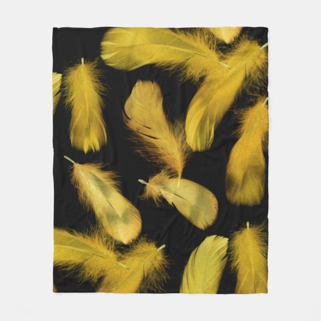 Yellow feathers pattern fleece blanket (Front)