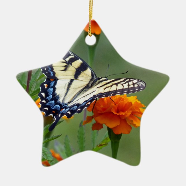 Yellow female Eastern Tiger Swallowtail Ceramic Tree Decoration (Front)