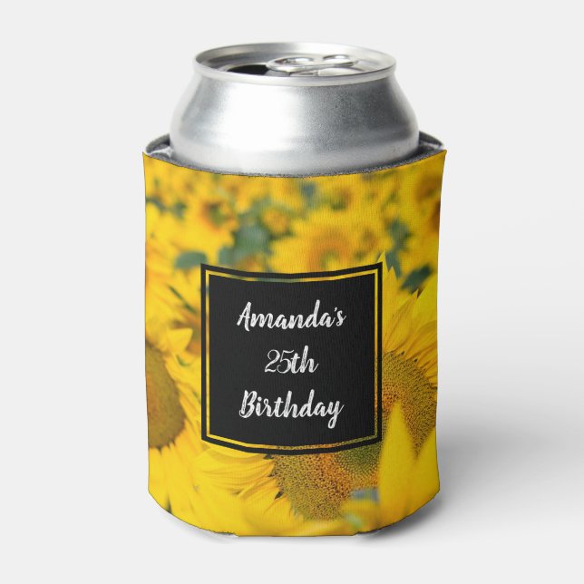  Yellow Field of Sunflowers Photograph Birthday Can Cooler (Can Front)