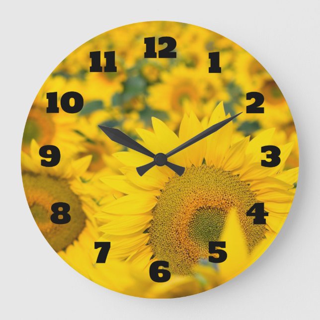 Yellow Field of Sunflowers Photograph Large Clock (Front)