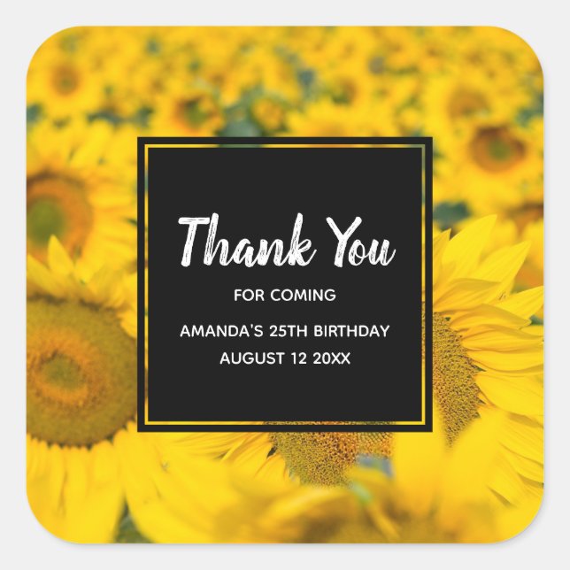 Yellow Field of Sunflowers Photograph Thank You Square Sticker (Front)