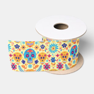 Yellow Fiesta Calaveras Satin Ribbon
