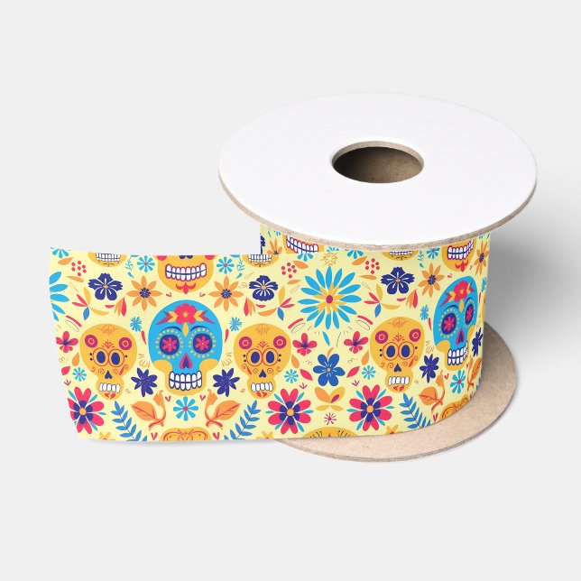 Yellow Fiesta Calaveras  Satin Ribbon (Spool)