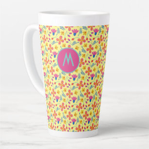Yellow Fiesta Floral Customised Initial Latte Mug
