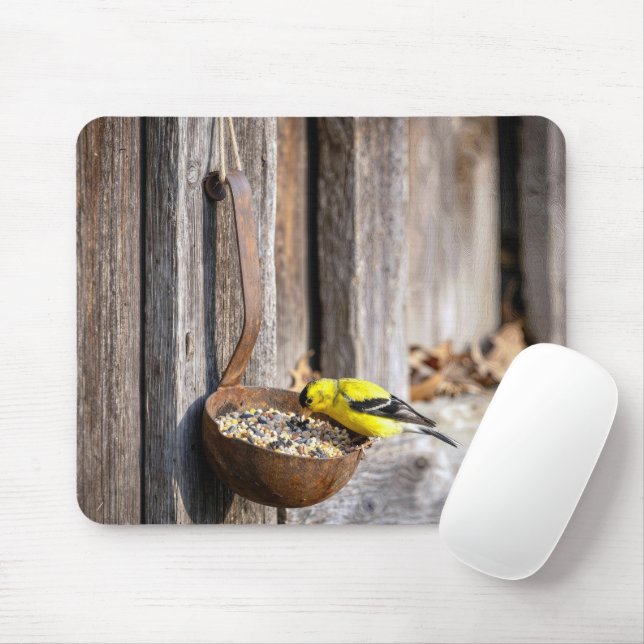 Yellow Finch on Rusty Ladle Mouse Pad (With Mouse)