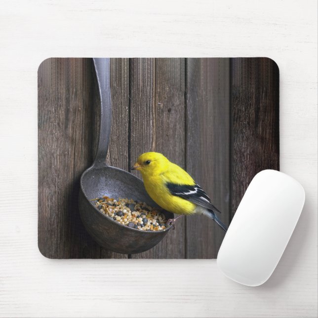 Yellow Finch on Rusty Ladle Mouse Pad (With Mouse)