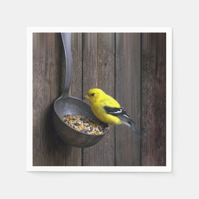 Yellow Finch on Rusty Ladle Napkin (Front)