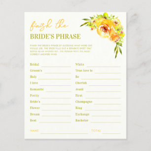 Yellow Finish the Brides Phrase Bridal Shower Game