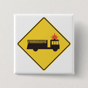 Yellow Fire Truck Warning Sign 15 Cm Square Badge