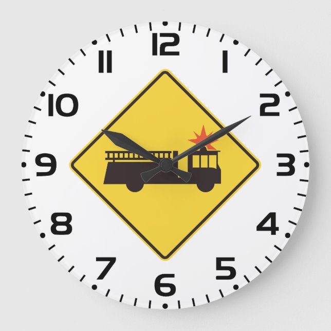 Yellow Fire Truck Warning Sign Large Clock (Front)