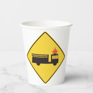 Yellow Fire Truck Warning Sign Paper Cups