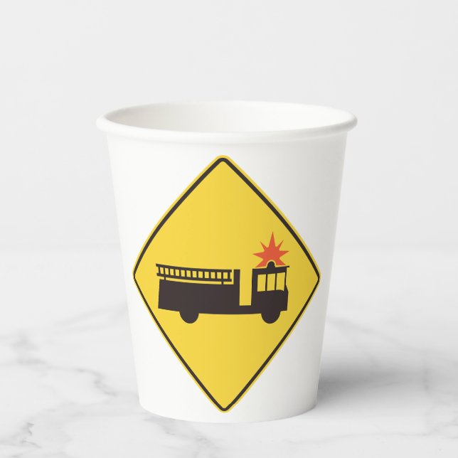 Yellow Fire Truck Warning Sign Paper Cups (Front)