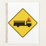 Yellow Fire Truck Warning Sign Planner<br><div class="desc">Organize your schedule and fire station duties with this professional fire engine road sign spiral planner. The durable cover features the iconic yellow and black warning graphic, providing a clean and authoritative look for your daily planning. This notebook is a useful tool for fire department officers, students, or busy families...</div>
