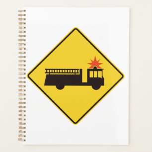 Yellow Fire Truck Warning Sign Planner