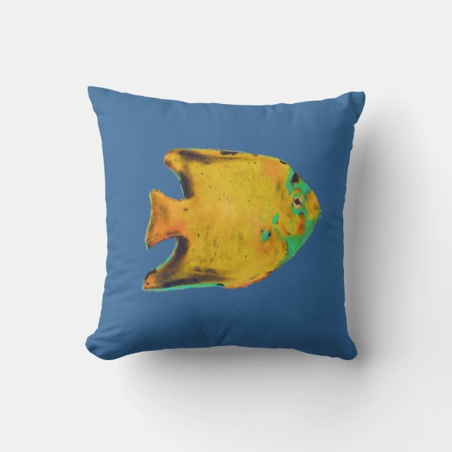 yellow fish beach house cushion (Front)